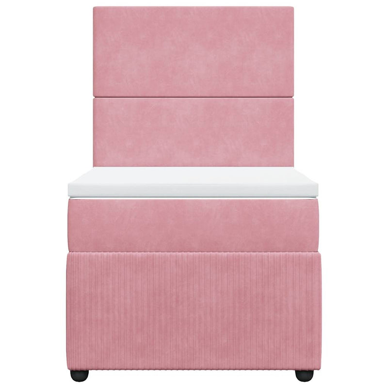 Pat box spring cu saltea, roz, 90x190 cm, catifea