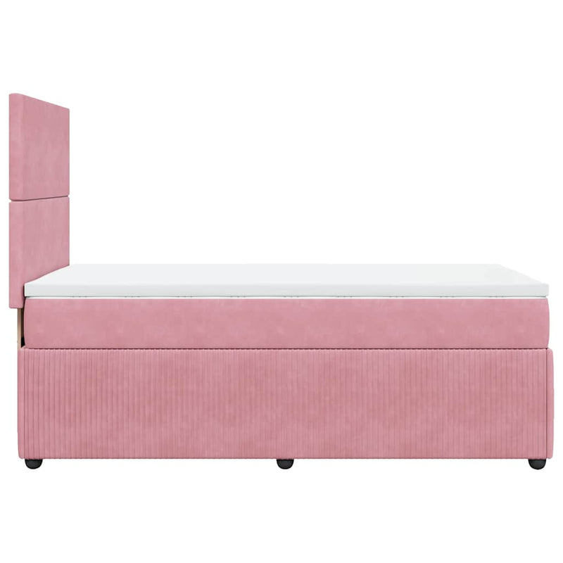 Pat box spring cu saltea, roz, 90x190 cm, catifea