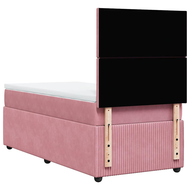Pat box spring cu saltea, roz, 90x190 cm, catifea