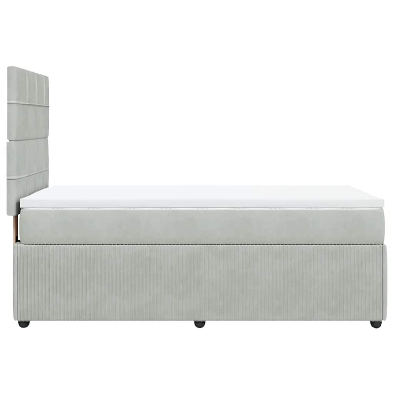 Pat box spring cu saltea, gri deschis, 90x190 cm, catifea