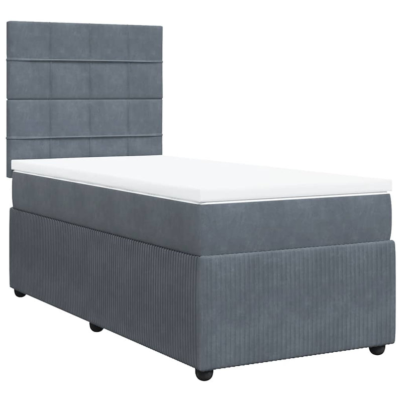 Pat box spring cu saltea, gri închis, 90x190 cm, catifea