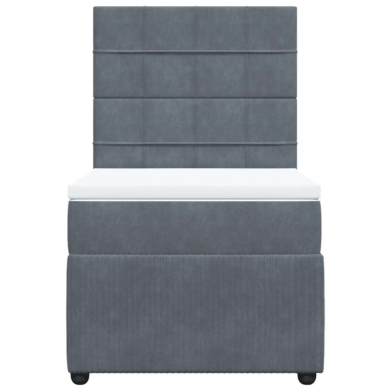 Pat box spring cu saltea, gri închis, 90x190 cm, catifea