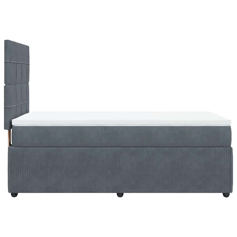 Pat box spring cu saltea, gri închis, 90x190 cm, catifea