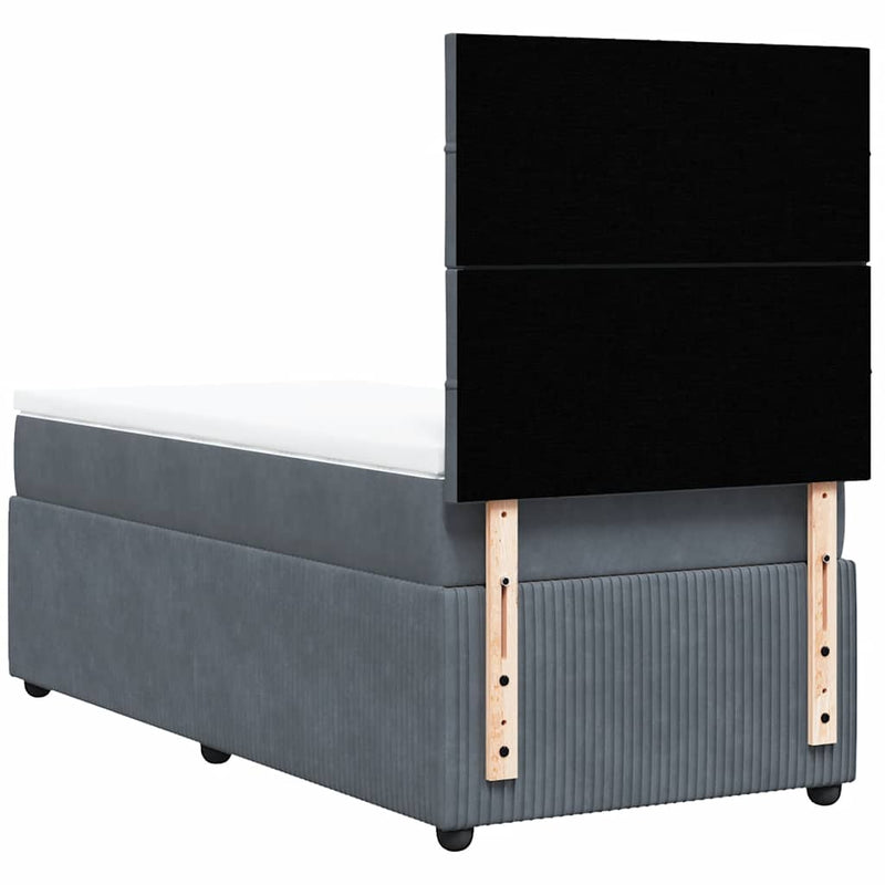 Pat box spring cu saltea, gri închis, 90x190 cm, catifea