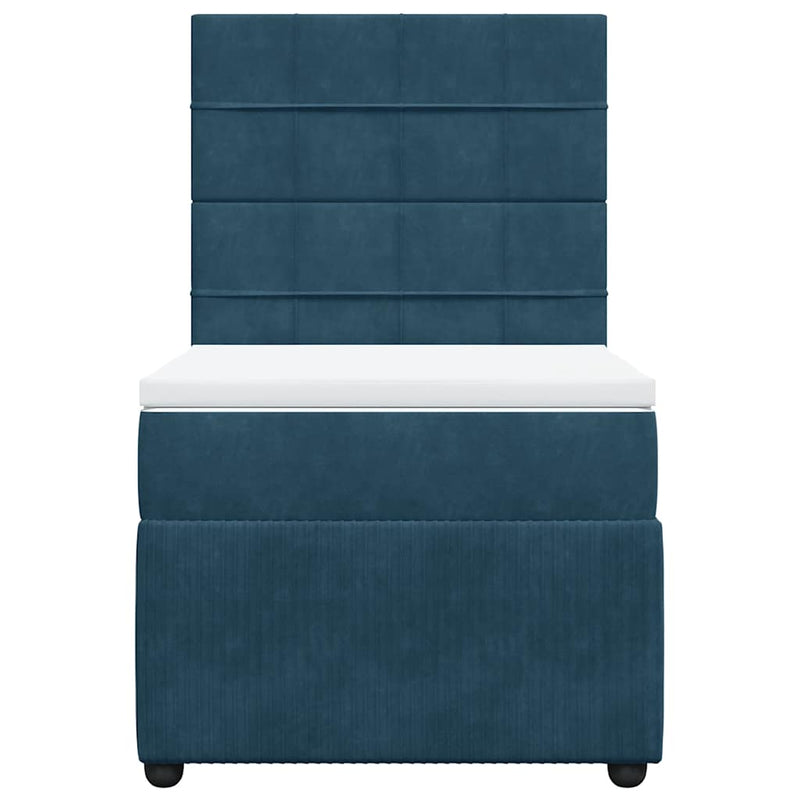 Pat box spring cu saltea, albastru închis, 90x190 cm, catifea