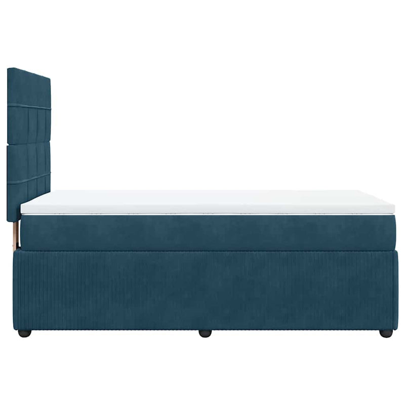 Pat box spring cu saltea, albastru închis, 90x190 cm, catifea