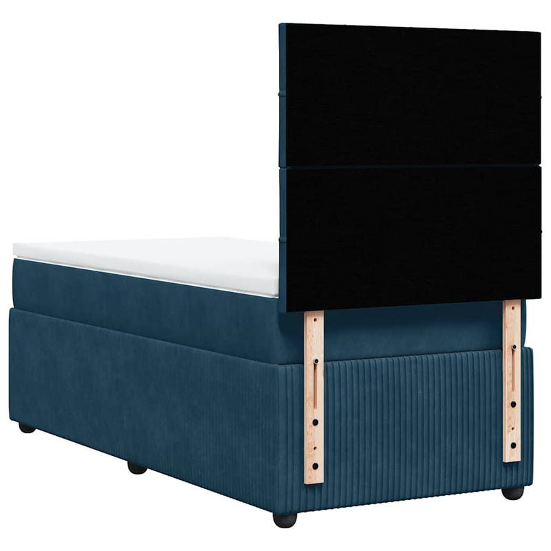 Pat box spring cu saltea, albastru închis, 90x190 cm, catifea