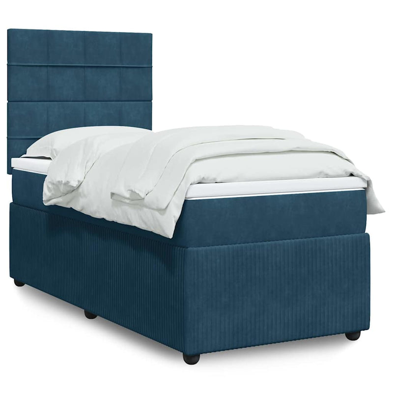 Pat box spring cu saltea, albastru închis, 90x190 cm, catifea