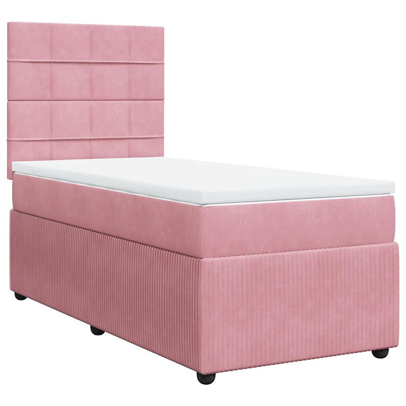 Pat box spring cu saltea, roz, 90x190 cm, catifea