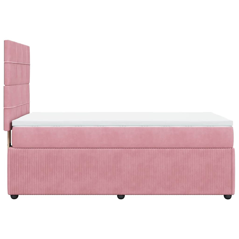 Pat box spring cu saltea, roz, 90x190 cm, catifea