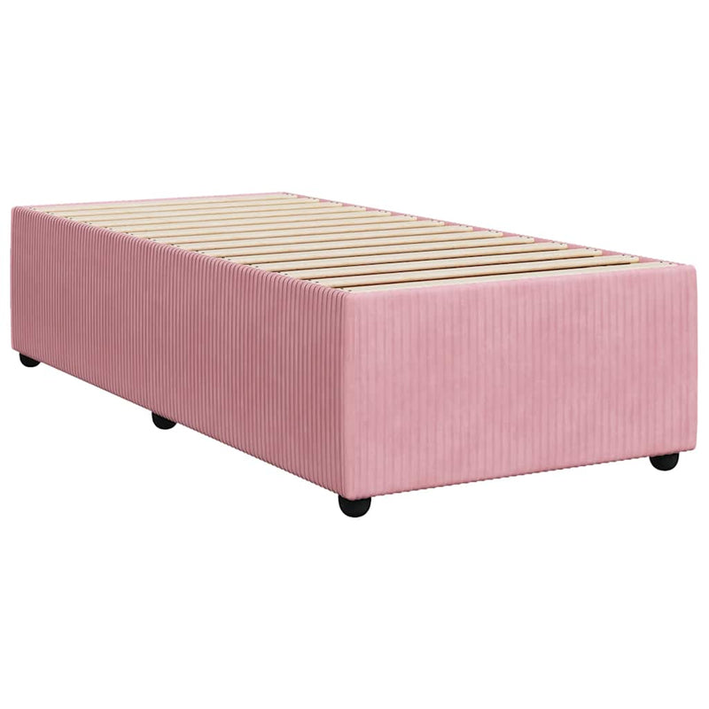 Pat box spring cu saltea, roz, 90x190 cm, catifea