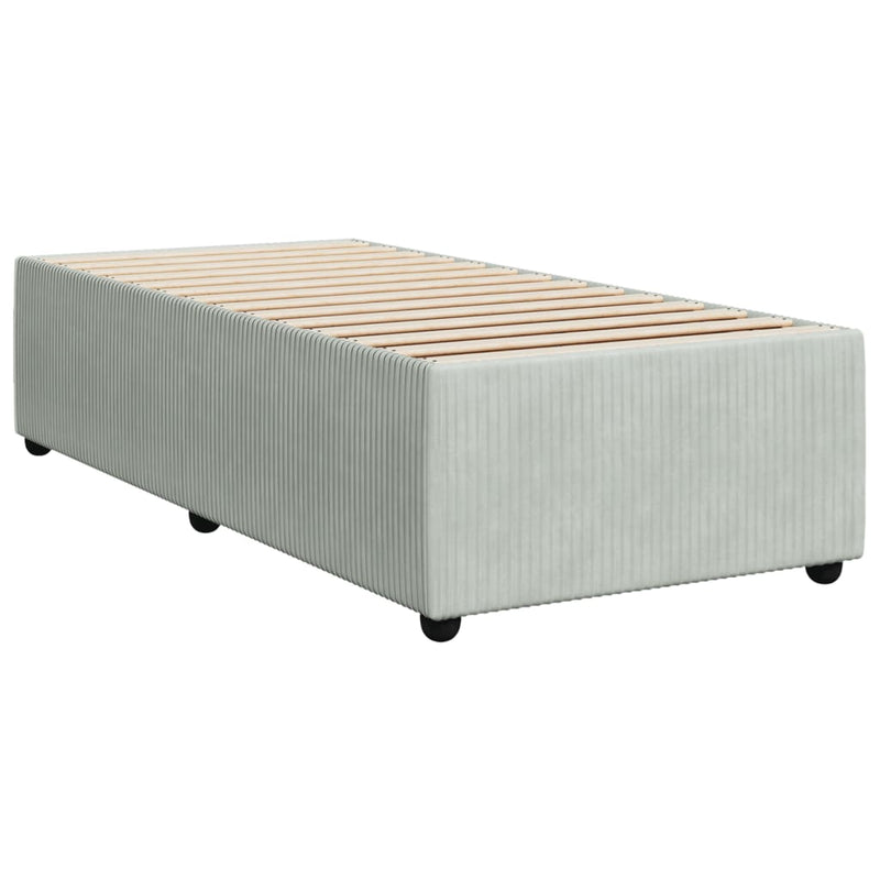Pat box spring cu saltea, gri deschis, 90x190 cm, catifea