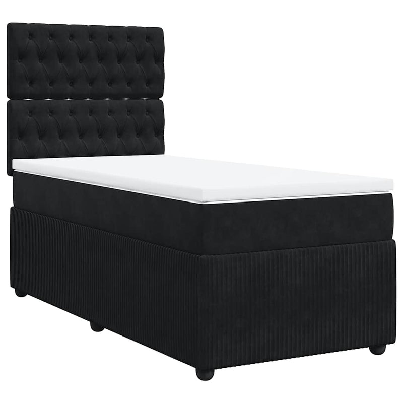 Pat box spring cu saltea, negru, 90x190 cm, catifea