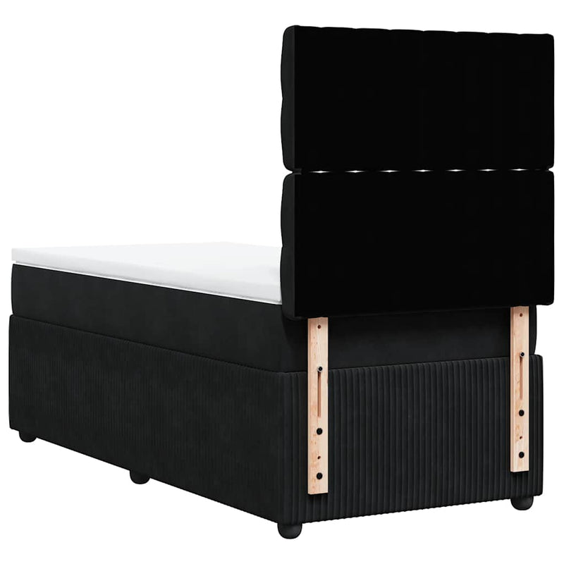 Pat box spring cu saltea, negru, 90x190 cm, catifea
