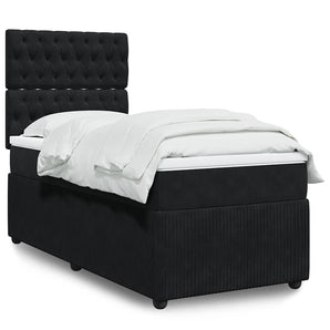 Pat box spring cu saltea, negru, 90x190 cm, catifea