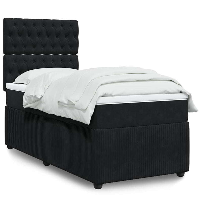 Pat box spring cu saltea, negru, 90x190 cm, catifea