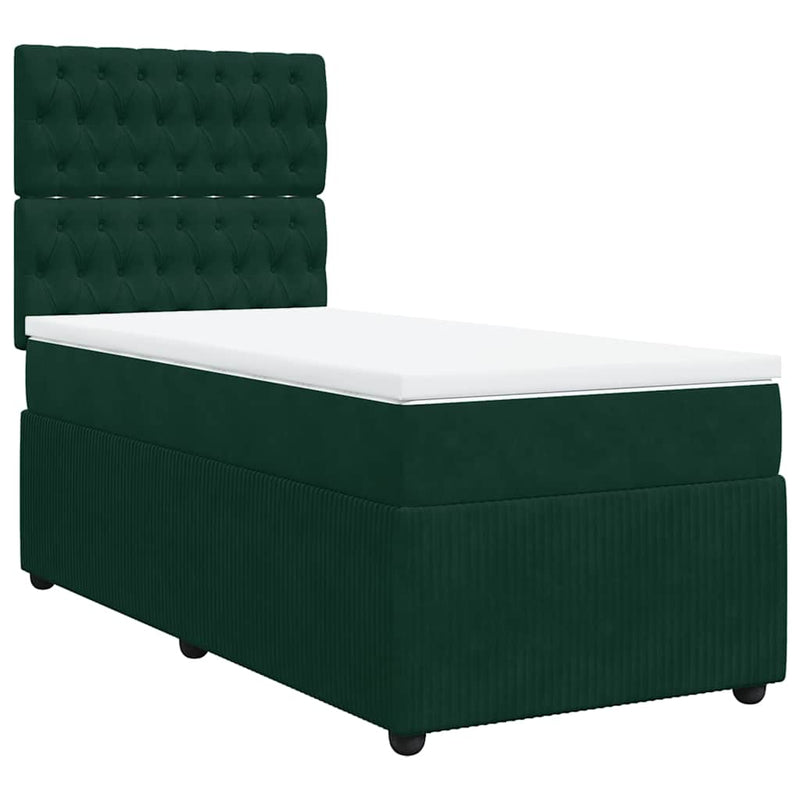 Pat box spring cu saltea, verde închis, 90x190 cm, catifea