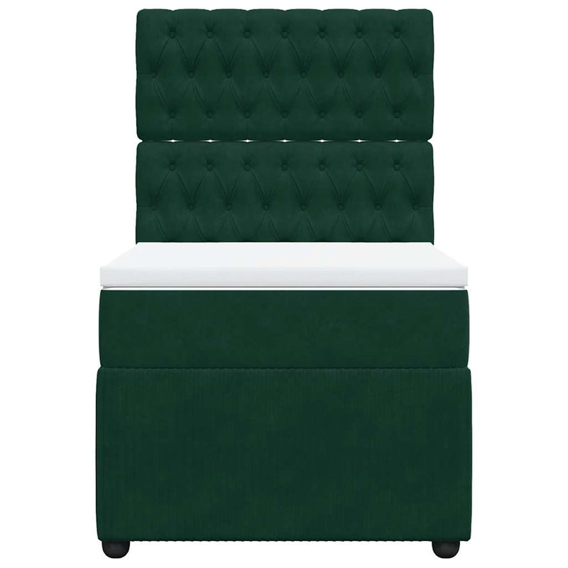 Pat box spring cu saltea, verde închis, 90x190 cm, catifea
