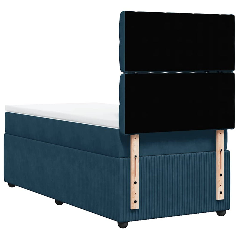 Pat box spring cu saltea, albastru închis, 90x190 cm, catifea