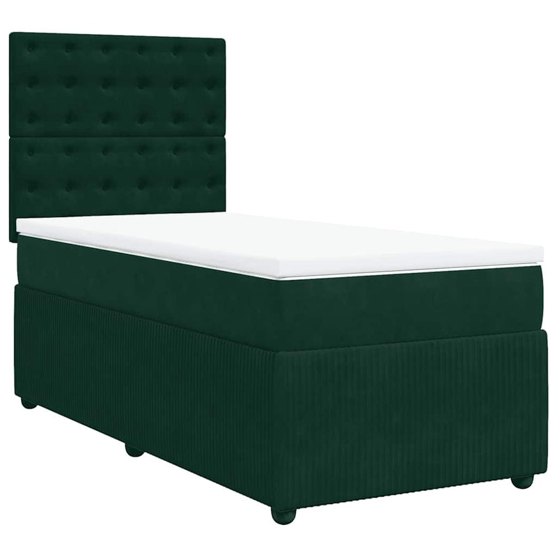 Pat box spring cu saltea, verde închis, 90x190 cm, catifea