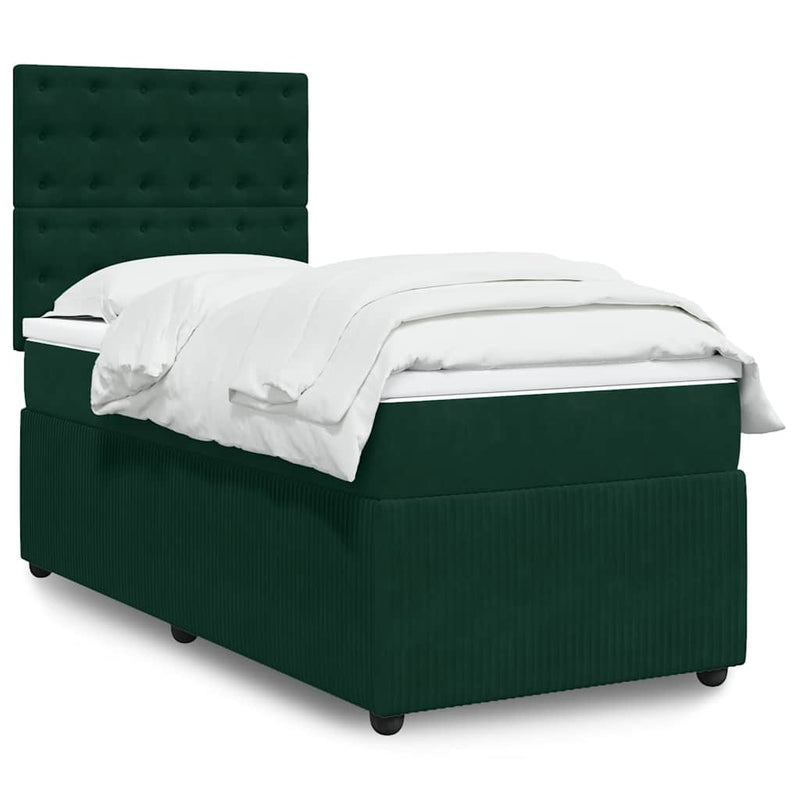 Pat box spring cu saltea, verde închis, 90x190 cm, catifea