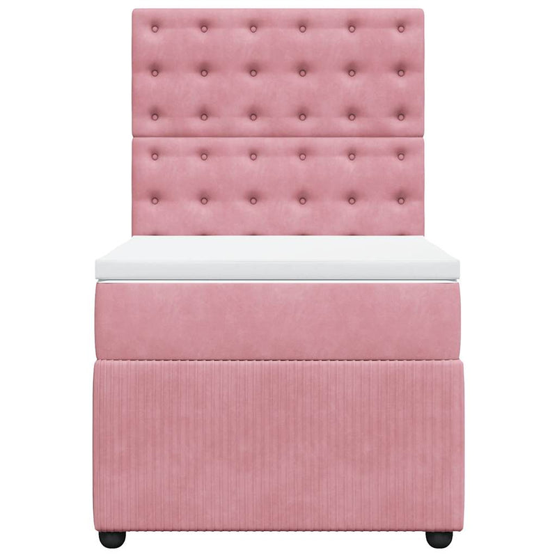 Pat box spring cu saltea, roz, 90x190 cm, catifea