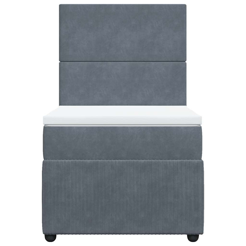 Pat box spring cu saltea, gri închis, 90x200 cm, catifea
