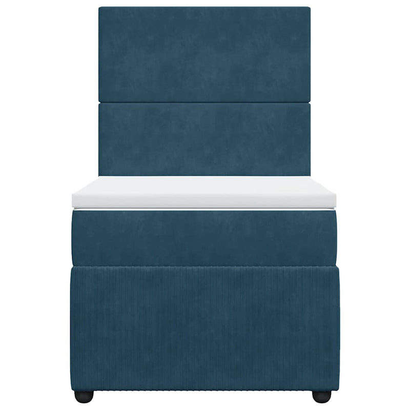 Pat box spring cu saltea, albastru închis, 90x200 cm, catifea