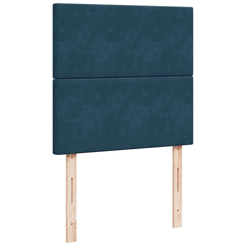 Pat box spring cu saltea, albastru închis, 90x200 cm, catifea