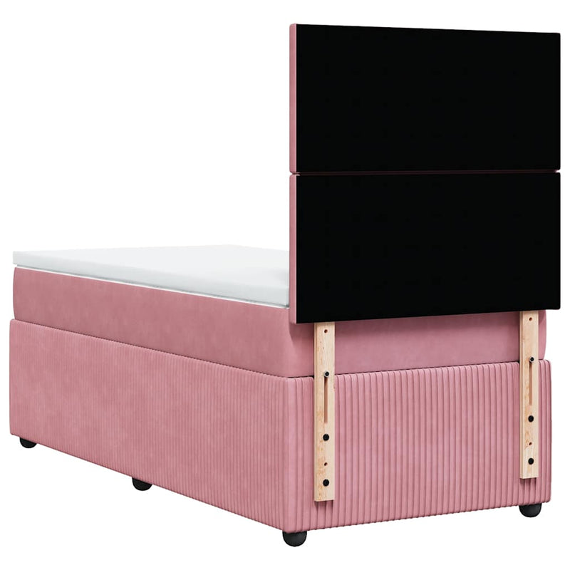 Pat box spring cu saltea, roz, 90x200 cm, catifea