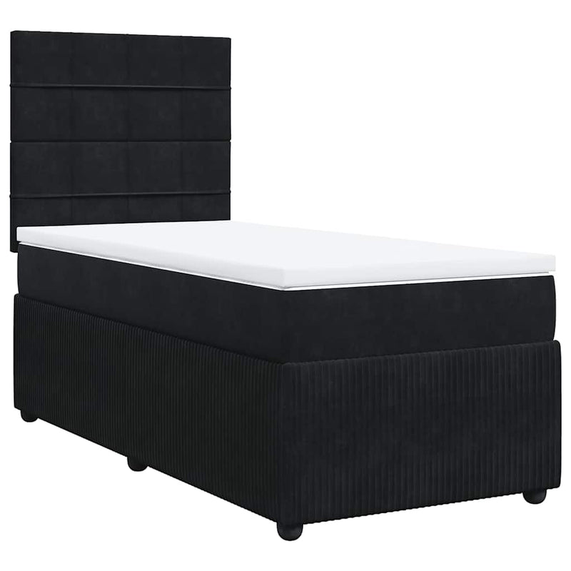Pat box spring cu saltea, negru, 90x200 cm, catifea