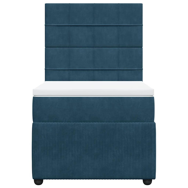 Pat box spring cu saltea, albastru închis, 90x200 cm, catifea