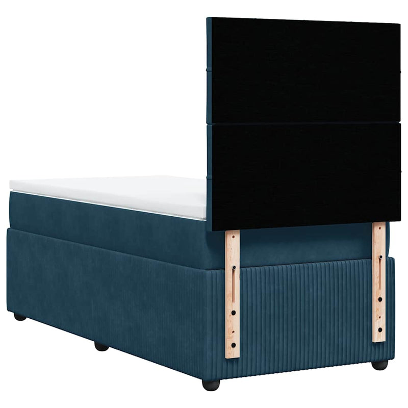 Pat box spring cu saltea, albastru închis, 90x200 cm, catifea