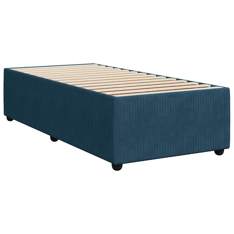 Pat box spring cu saltea, albastru închis, 90x200 cm, catifea