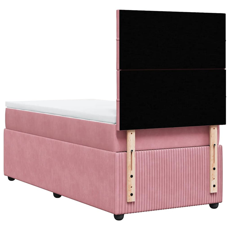 Pat box spring cu saltea, roz, 90x200 cm, catifea