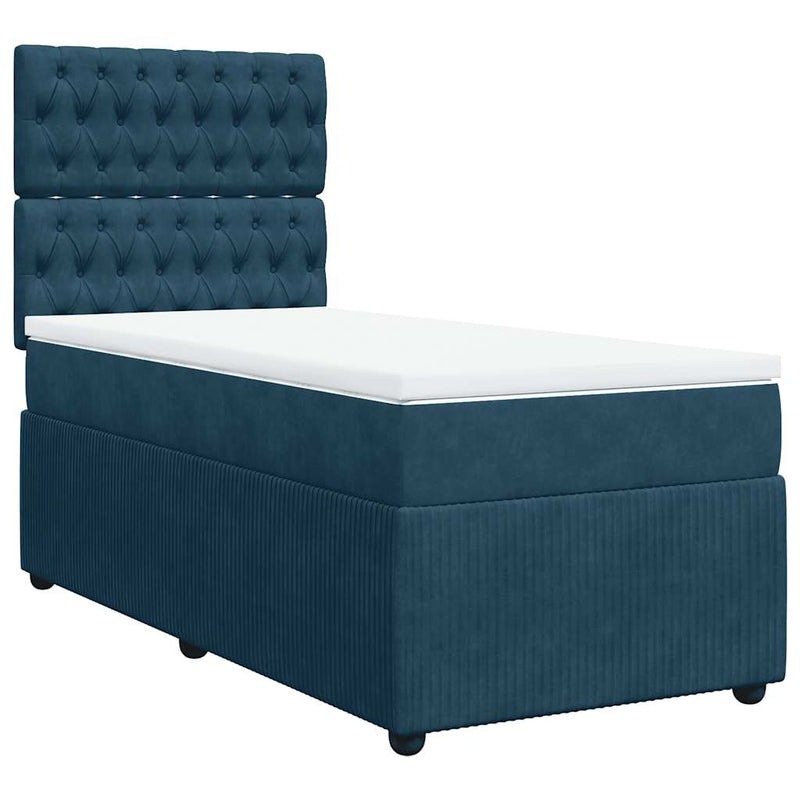 Pat box spring cu saltea, albastru închis, 90x200 cm, catifea