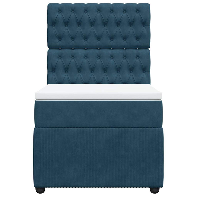 Pat box spring cu saltea, albastru închis, 90x200 cm, catifea