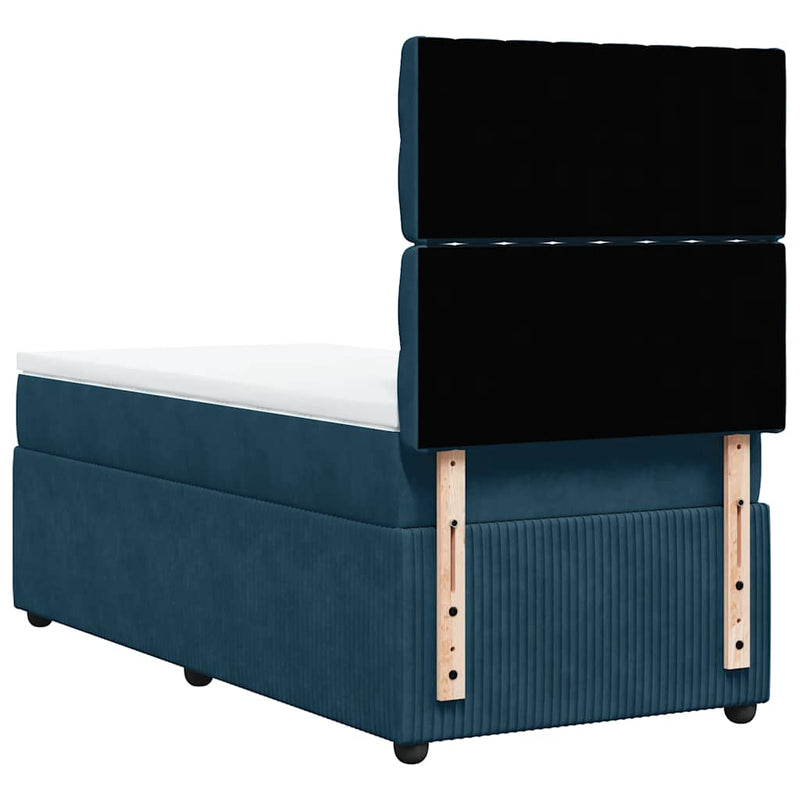 Pat box spring cu saltea, albastru închis, 90x200 cm, catifea