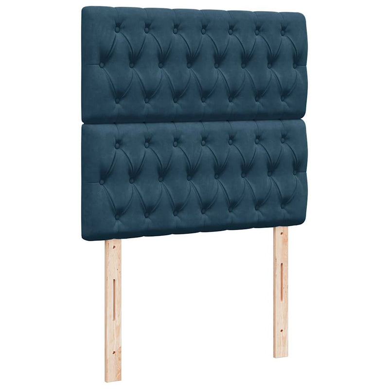 Pat box spring cu saltea, albastru închis, 90x200 cm, catifea