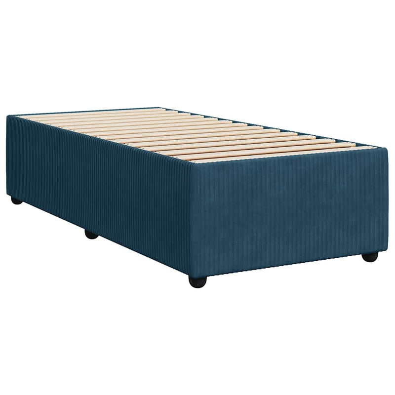 Pat box spring cu saltea, albastru închis, 90x200 cm, catifea