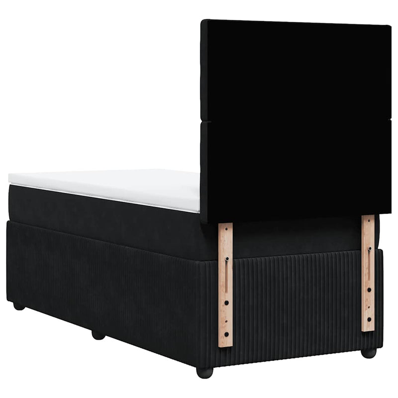 Pat box spring cu saltea, negru, 90x200 cm, catifea