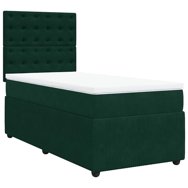 Pat box spring cu saltea, verde închis, 90x200 cm, catifea