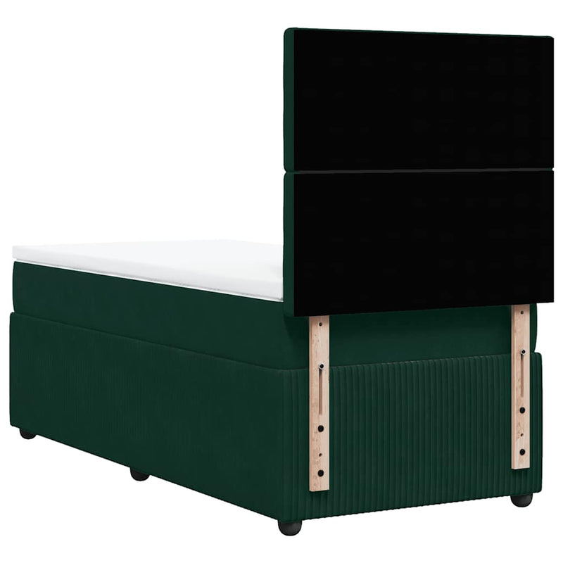 Pat box spring cu saltea, verde închis, 90x200 cm, catifea
