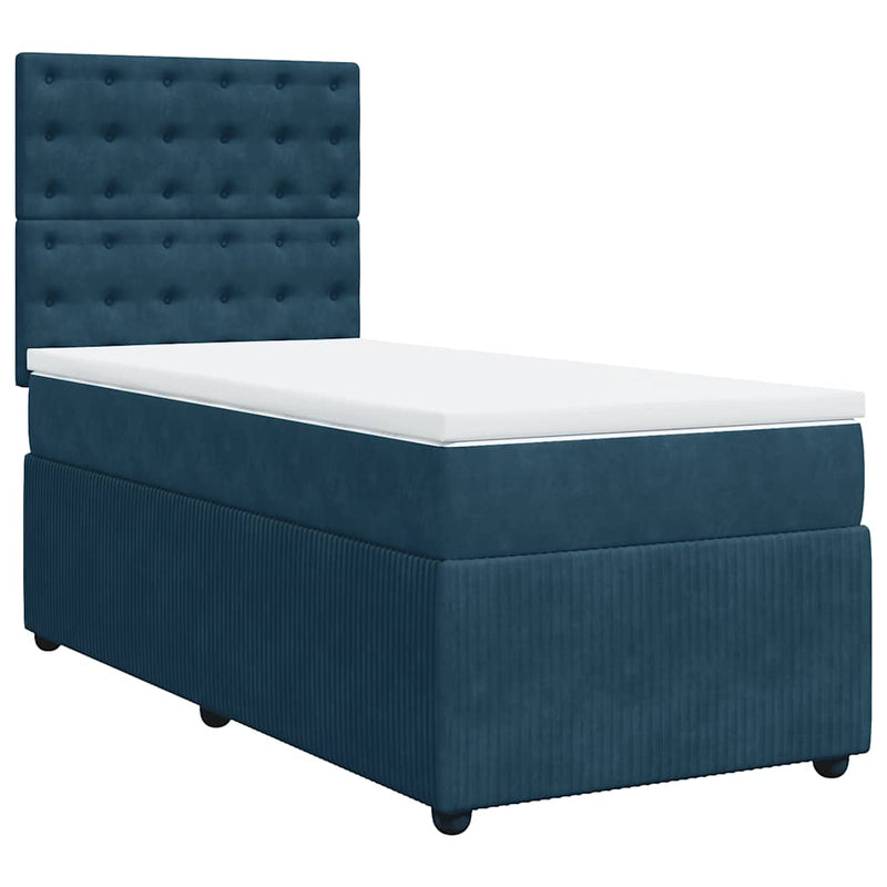 Pat box spring cu saltea, albastru închis, 90x200 cm, catifea