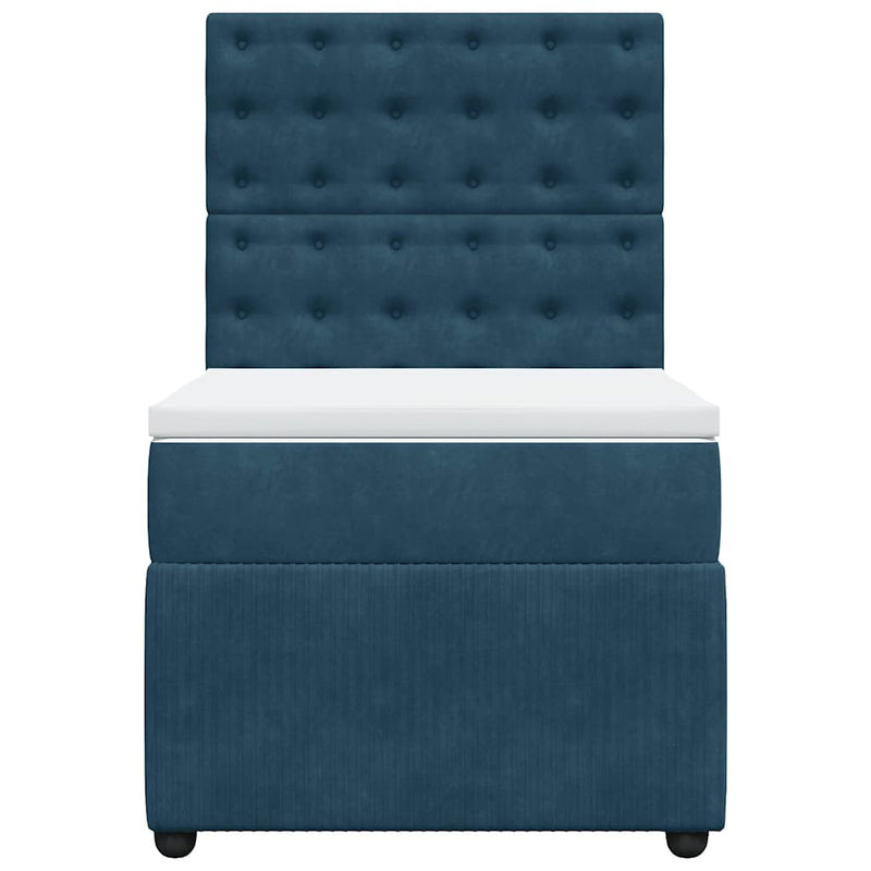 Pat box spring cu saltea, albastru închis, 90x200 cm, catifea