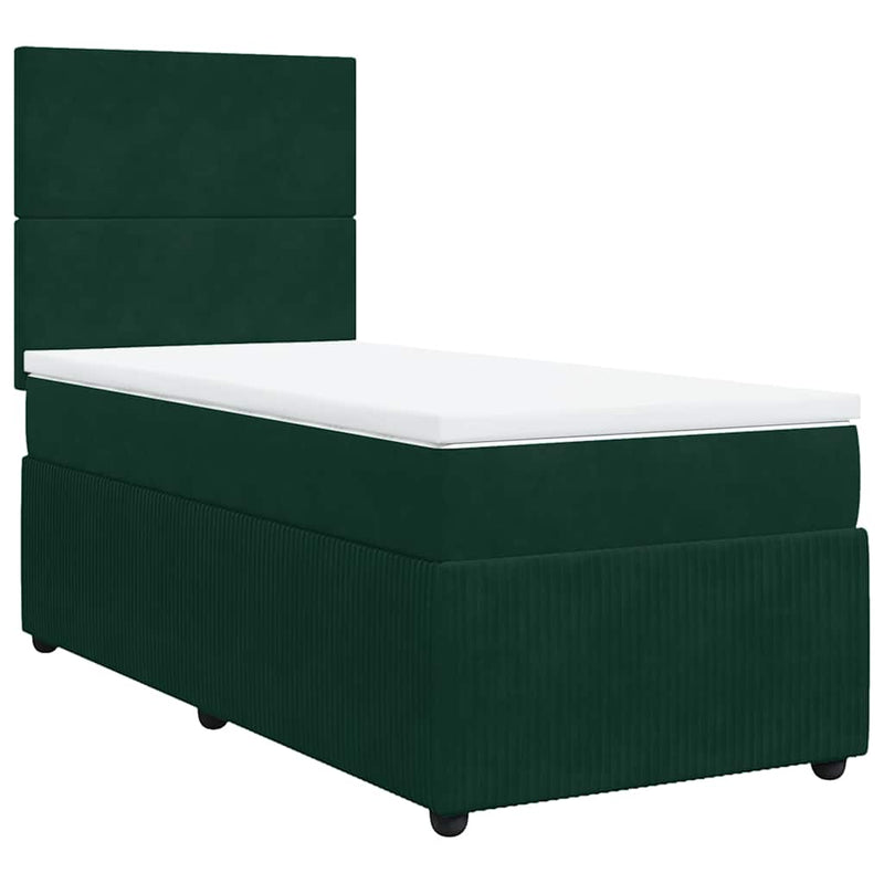 Pat box spring cu saltea, verde închis, 100x200 cm, catifea
