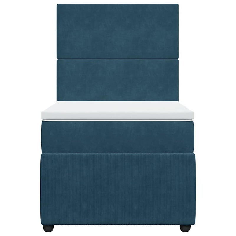 Pat box spring cu saltea, albastru închis, 100x200 cm, catifea
