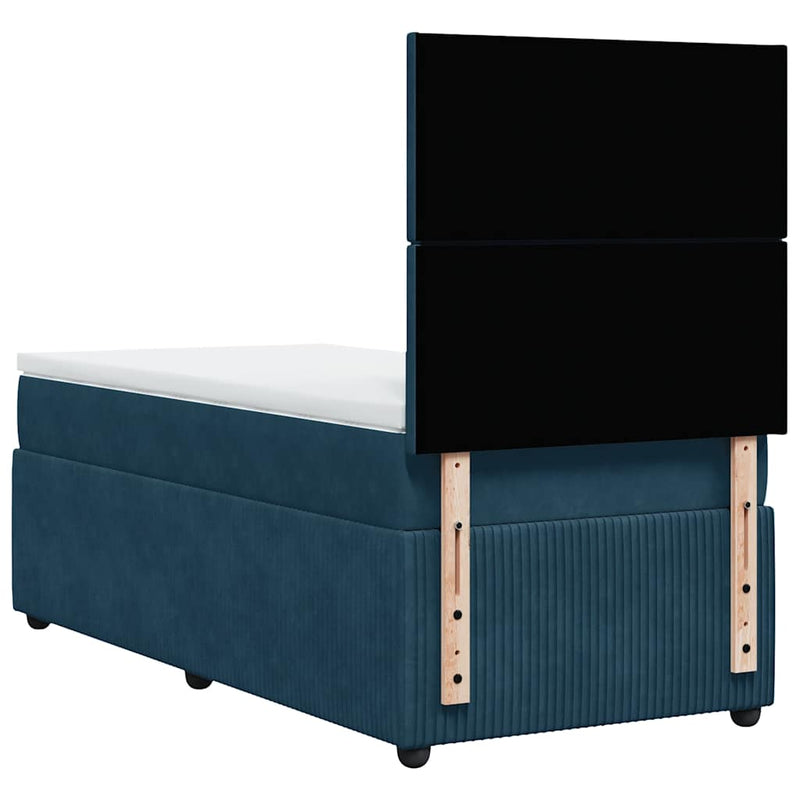 Pat box spring cu saltea, albastru închis, 100x200 cm, catifea