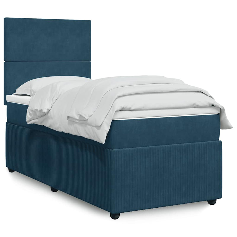 Pat box spring cu saltea, albastru închis, 100x200 cm, catifea