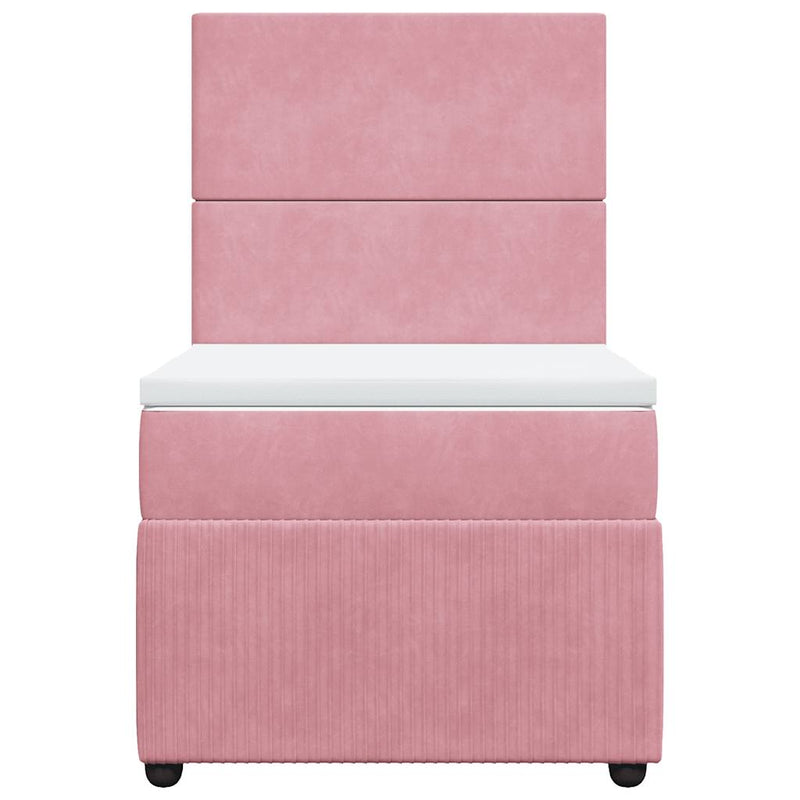 Pat box spring cu saltea, roz, 100x200 cm, catifea